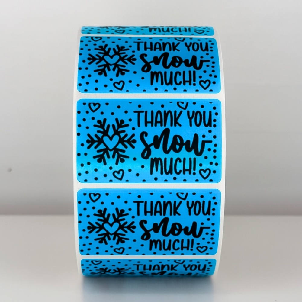 Thank You Snow Much Stickers | Winter Snowflake Labels | Holiday Packaging